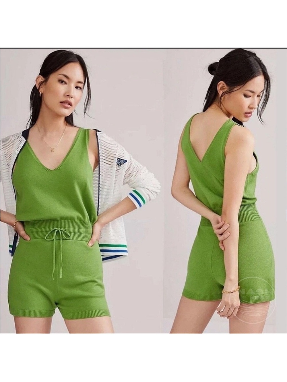 NWT Daily practice anthropology green knit sleeveless drawstring playsuit